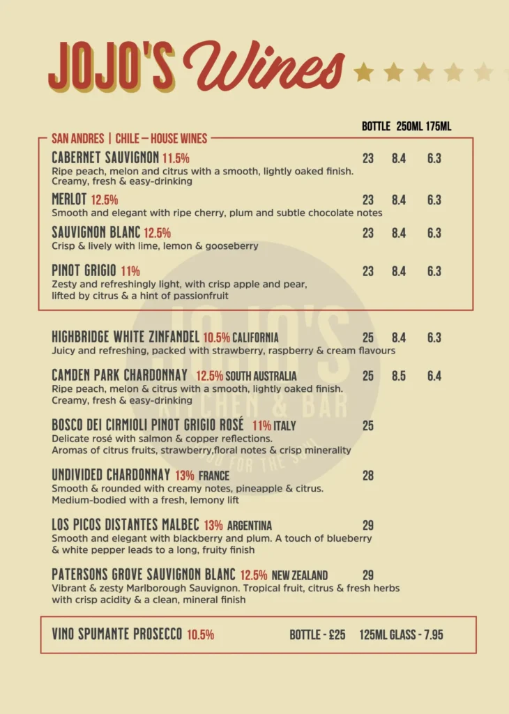 Wine Menu