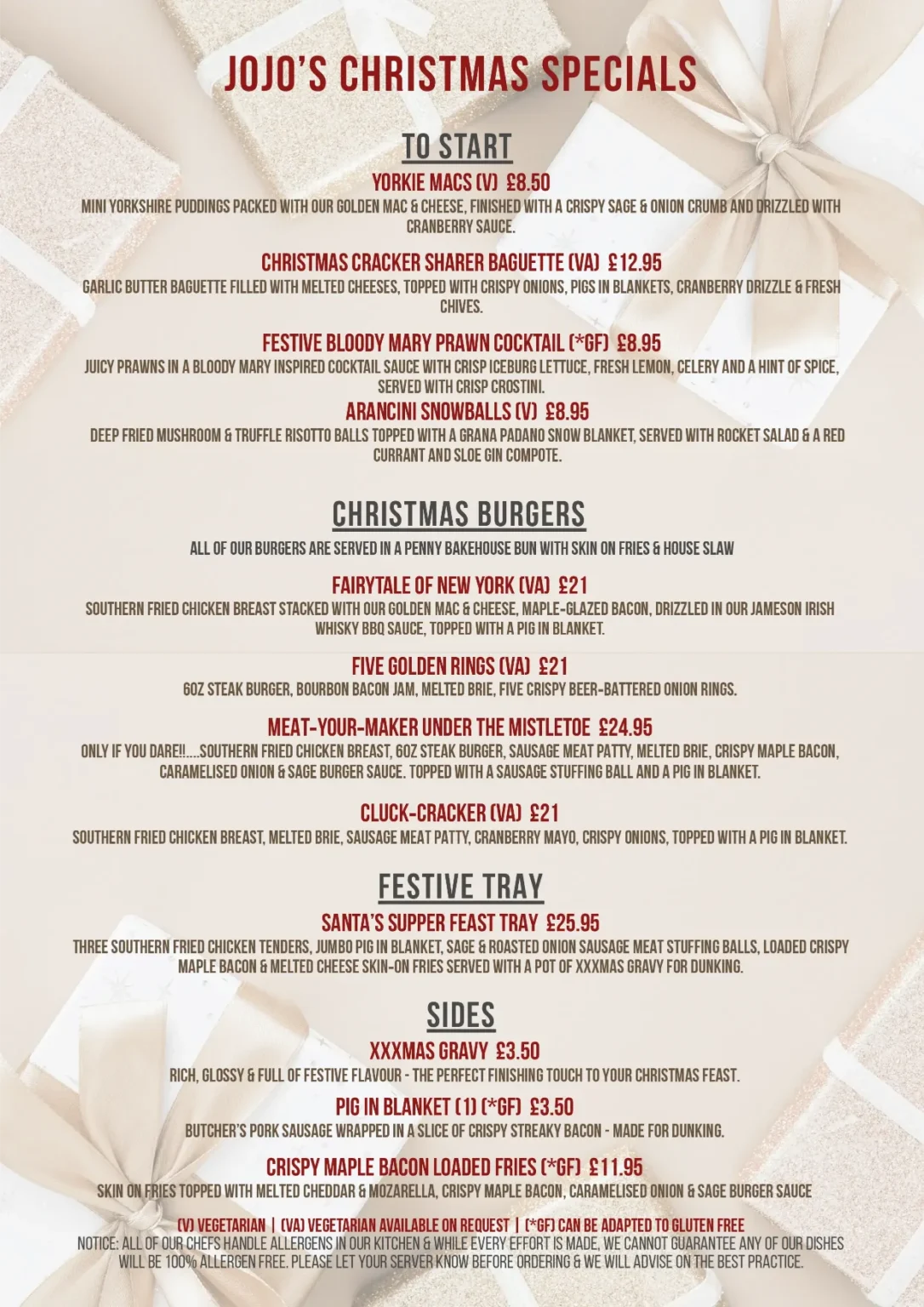 JOJO's Christmas Menu